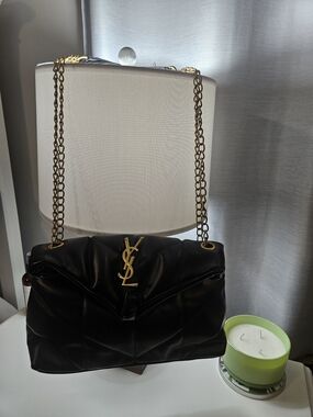 Black Quilted Leather Shoulder Bag with Gold Chain